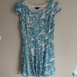 R&K Blue & Green Paisley Cap-Sleeve Midi Dress Size 10